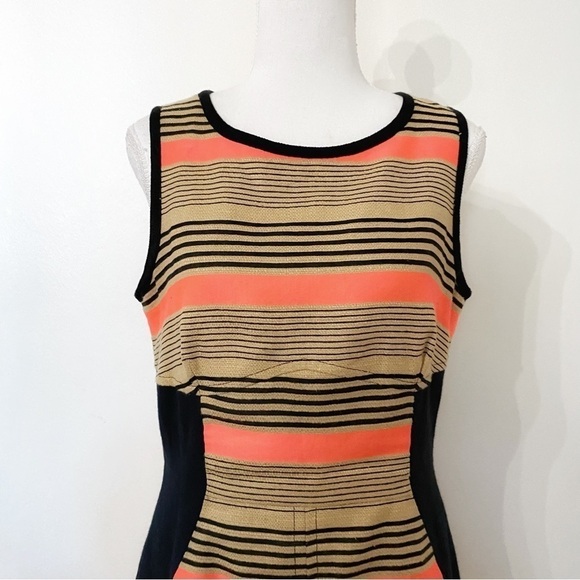 SEA NEW YORK LINEN BLEND BLACK TAN CORAL STRIPED SLEEVELESS SHEATH DRESS - Picture 5 of 12